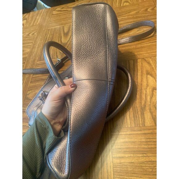 Cole Haan Metallic Leather Satchel Handbag With Shoulder Strap zip closure - Picture 6 of 9